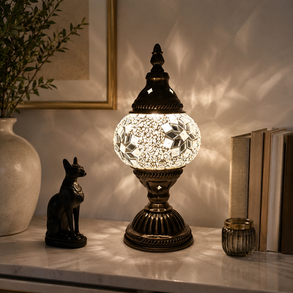 Oriental Glass Mosaic Table Lamp with Colourful Glow | Zelmira