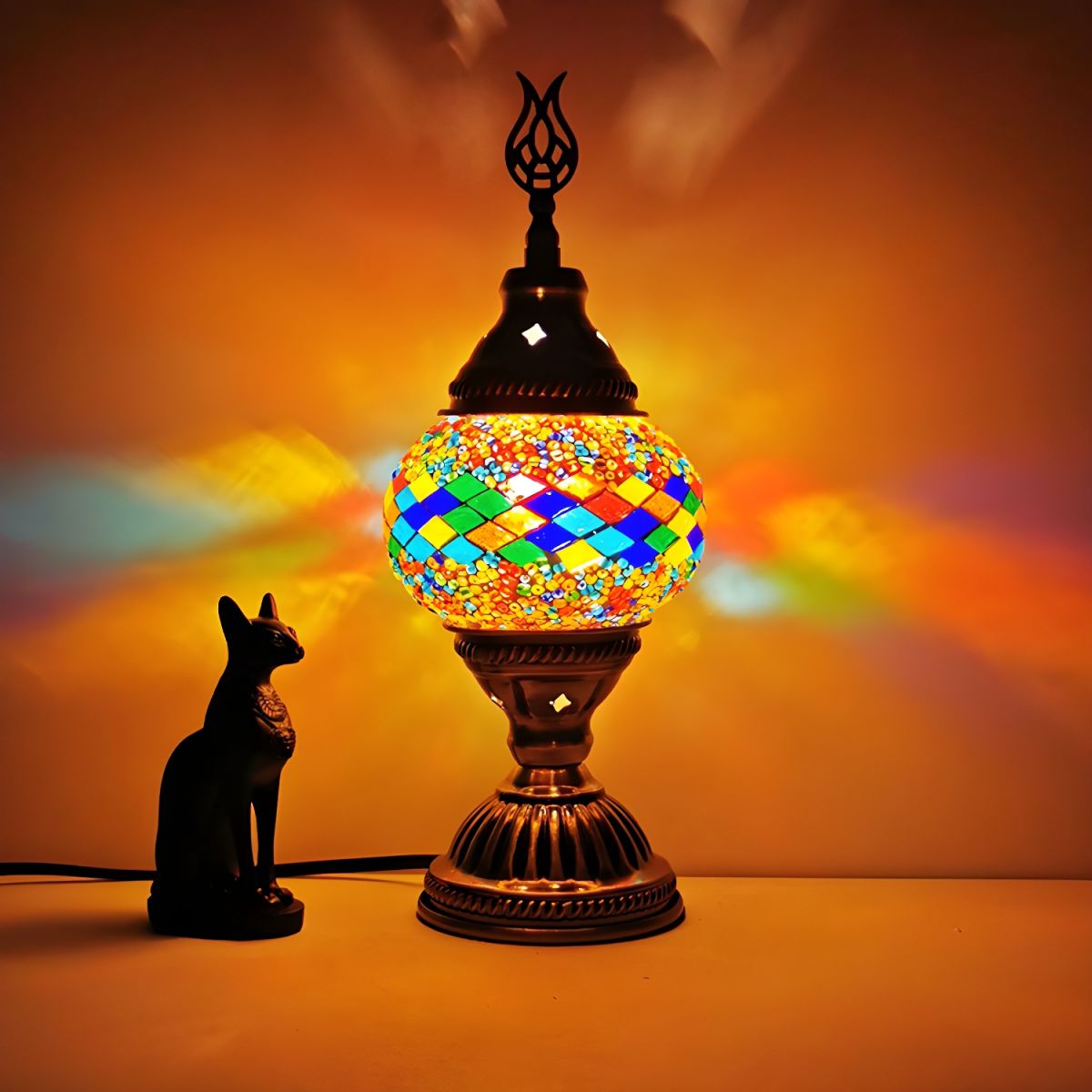 Oriental Glass Mosaic Table Lamp with Colourful Glow | Zelmira