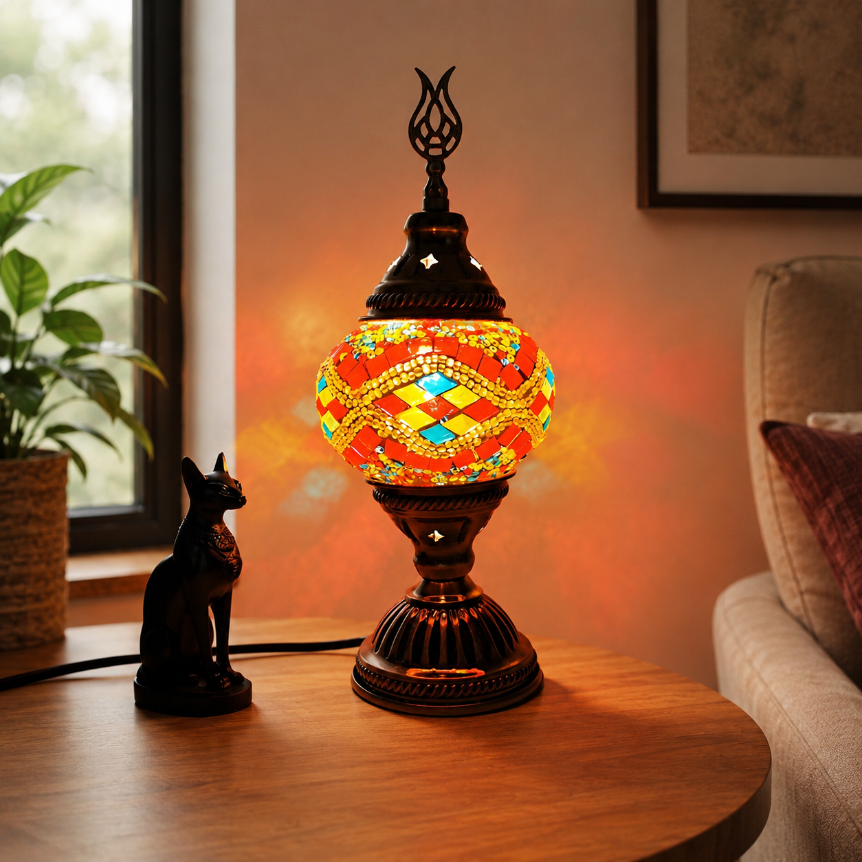 Oriental Glass Mosaic Table Lamp with Colourful Glow | Zelmira