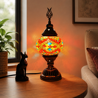 Oriental Glass Mosaic Table Lamp with Colourful Glow | Zelmira