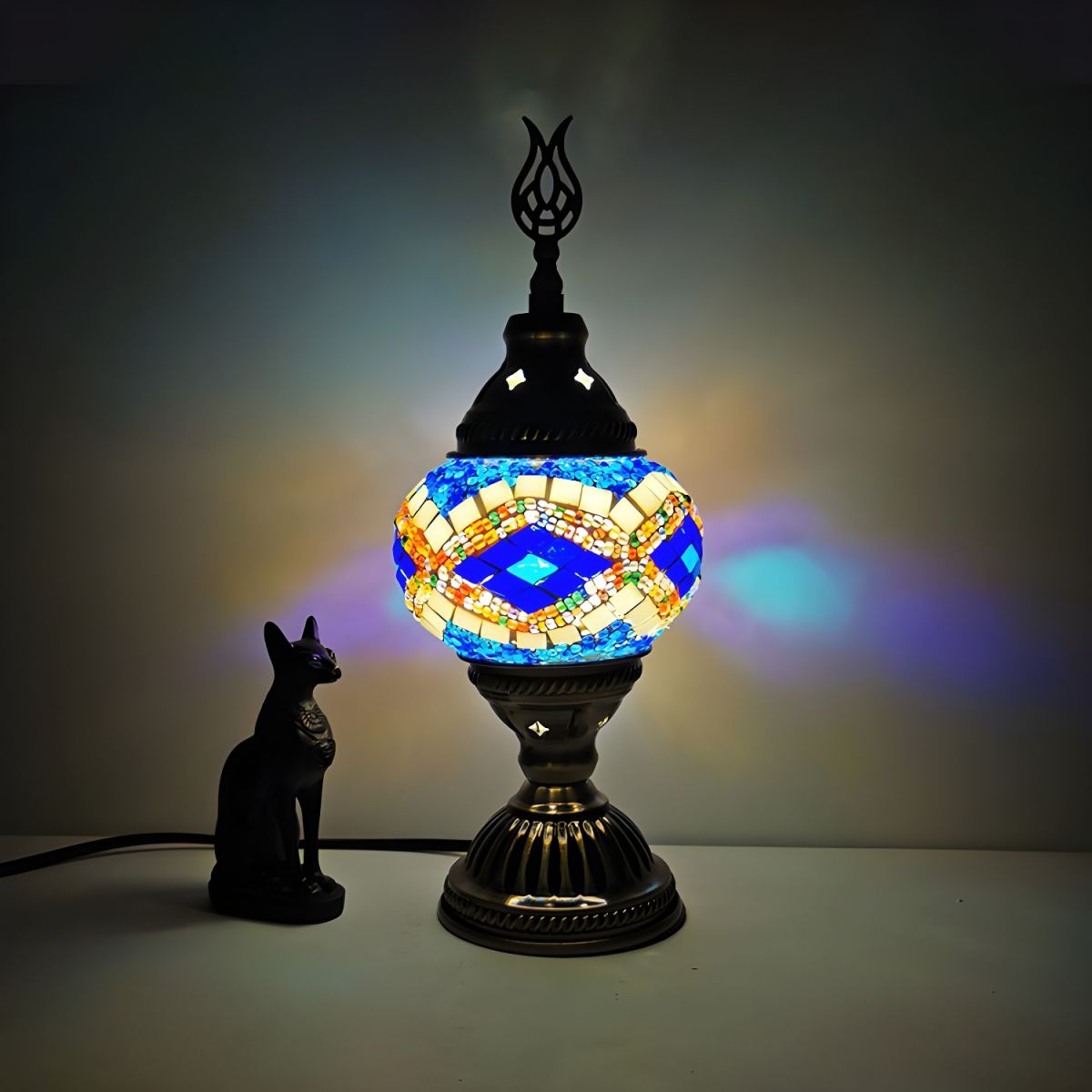 Oriental Glass Mosaic Table Lamp with Colourful Glow | Zelmira