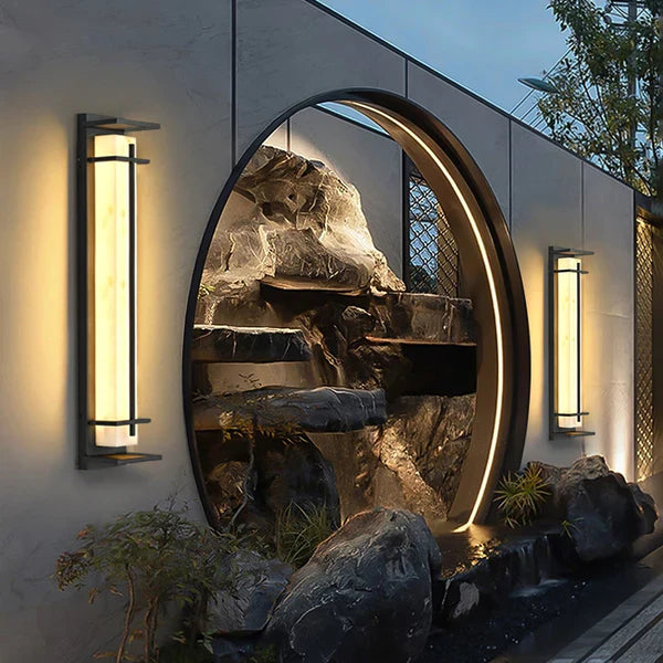 Outdoor Alabaster Look Stainless Steel Wall Light | Lumnara