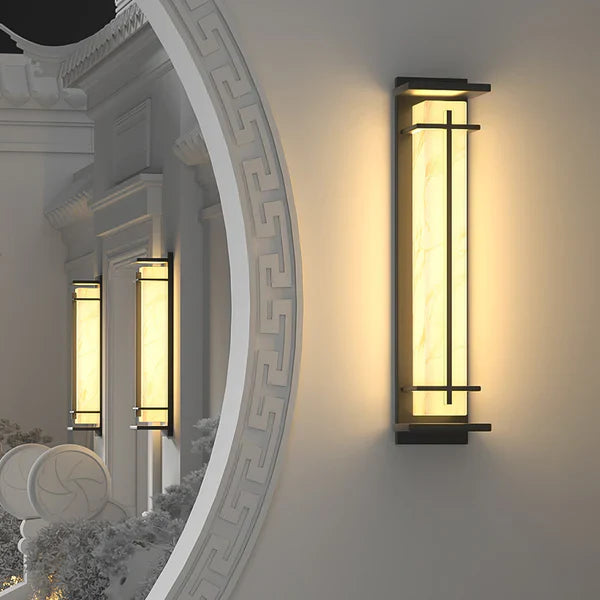 Outdoor Alabaster Look Stainless Steel Wall Light | Lumnara