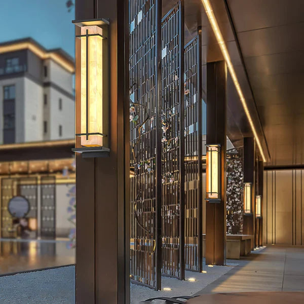 Outdoor Alabaster Look Stainless Steel Wall Light | Lumnara