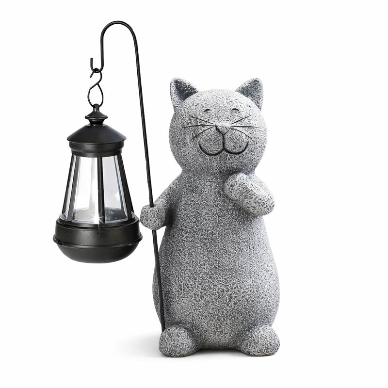 Outdoor Solar Cat Garden Statue with Lantern Glow | Luminro