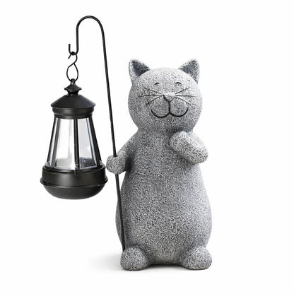Outdoor Solar Cat Garden Statue with Lantern Glow | Luminro