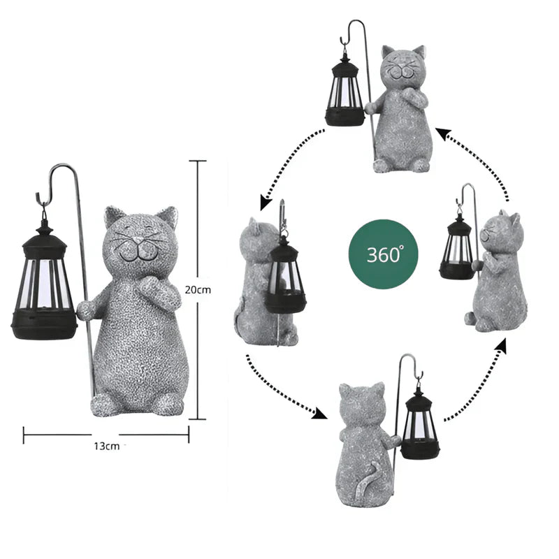 Outdoor Solar Cat Garden Statue with Lantern Glow | Luminro