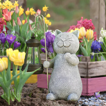 Outdoor Solar Cat Garden Statue with Lantern Glow | Luminro