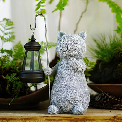 Outdoor Solar Cat Garden Statue with Lantern Glow | Luminro