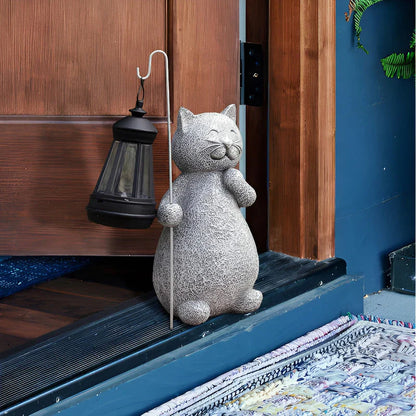 Outdoor Solar Cat Garden Statue with Lantern Glow | Luminro