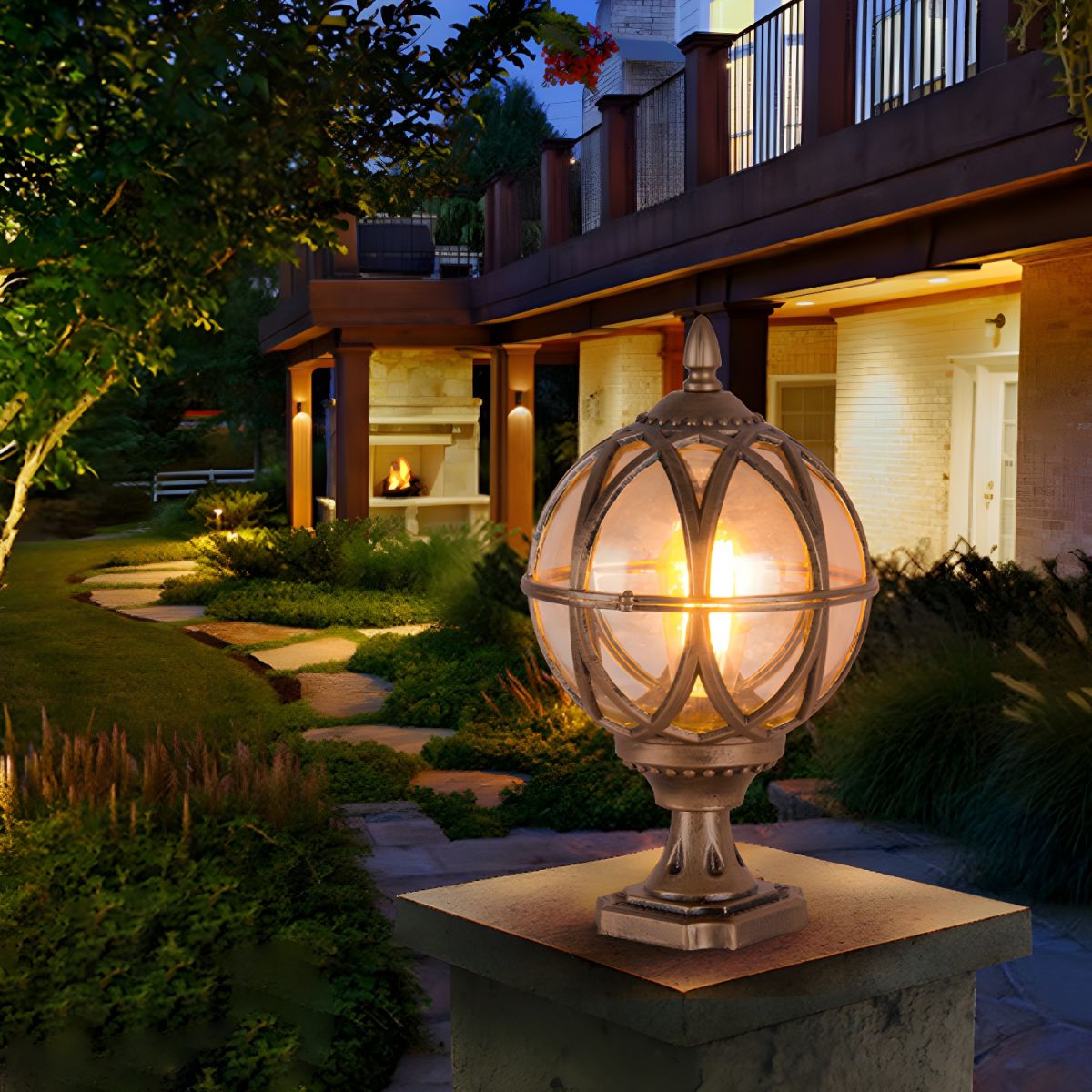 Outdoor Waterproof Spherical Glass Pillar Lamp | Terravo