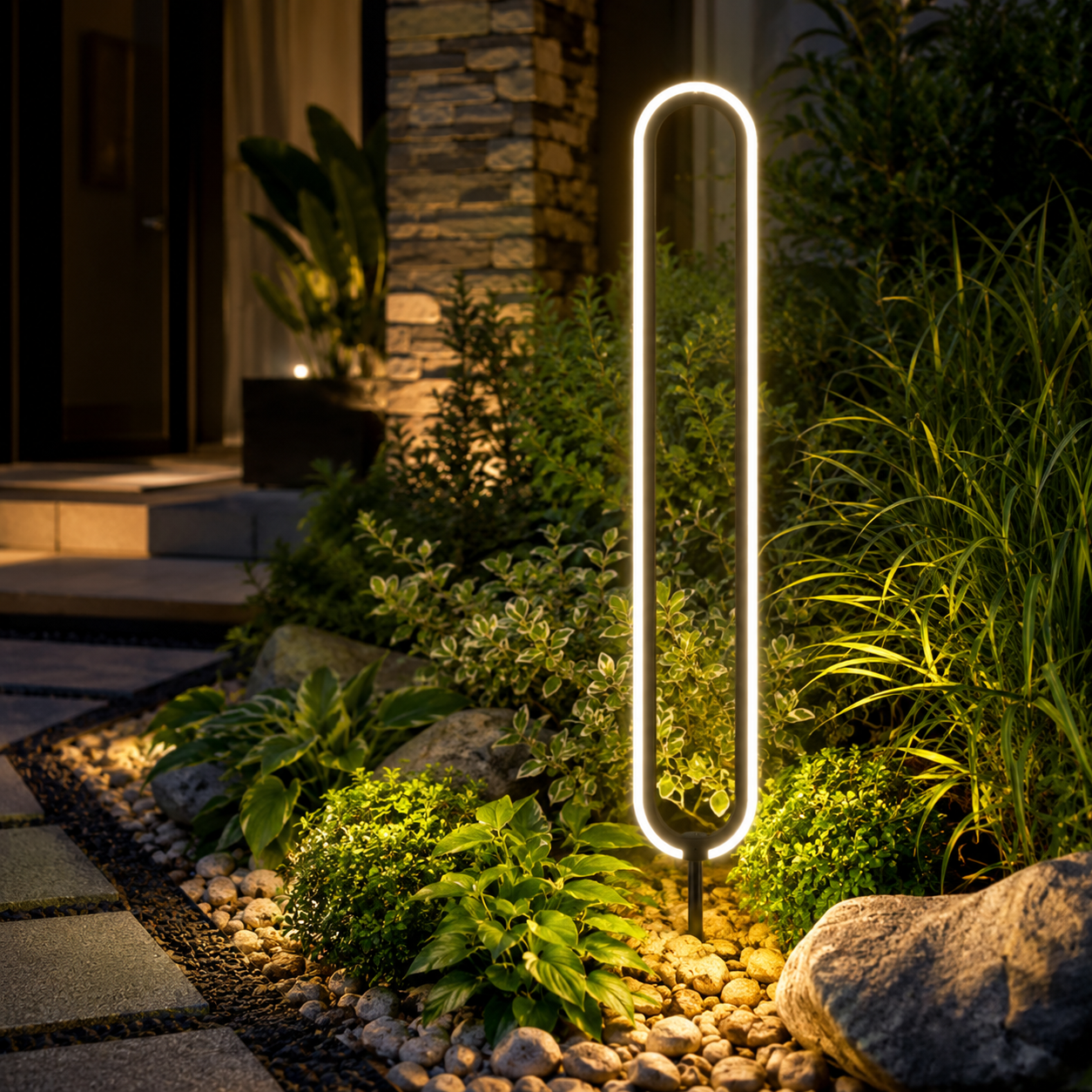 Oval Ring Solar Exterior Path Light in Metal | Solviora