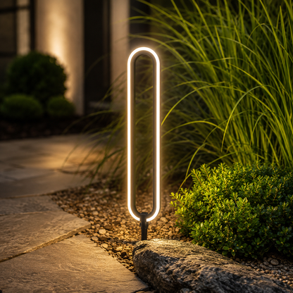 Oval Ring Solar Exterior Path Light in Metal | Solviora