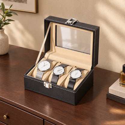 PU Leather Watch Display Box with Clear Lid