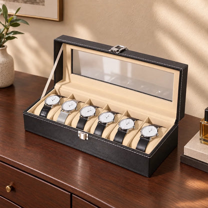 PU Leather Watch Display Box with Clear Lid