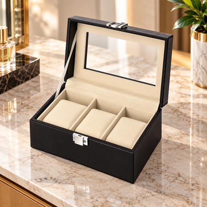 PU Leather Watch Display Box with Clear Lid