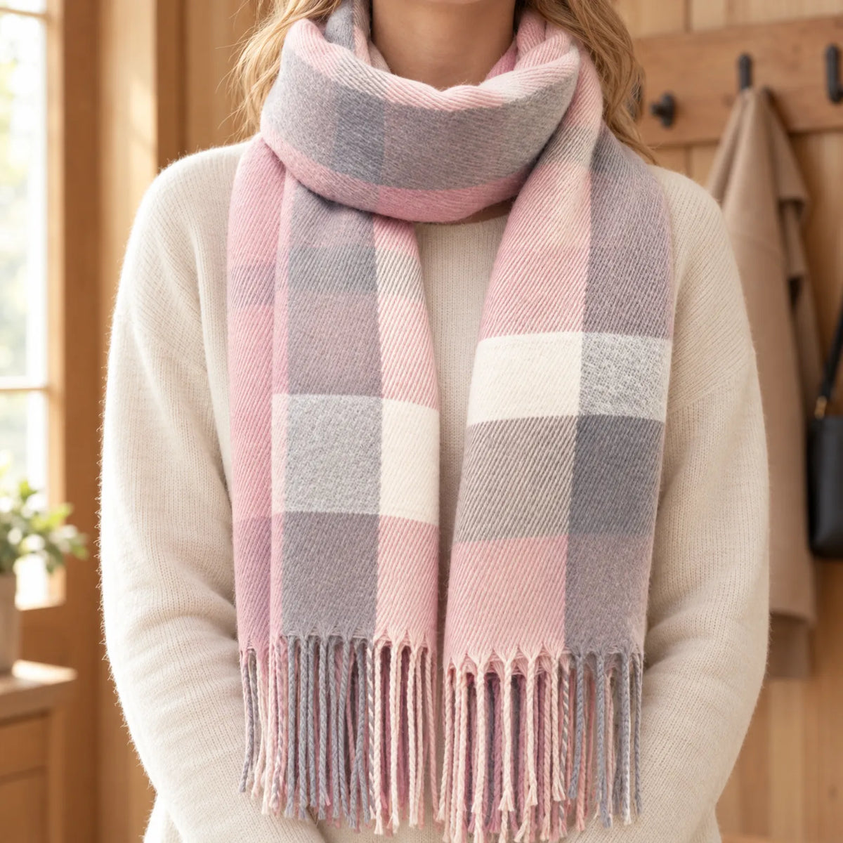 Plaid Tassel Winter Neck Scarf