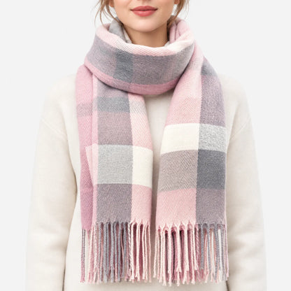 Plaid Tassel Winter Neck Scarf