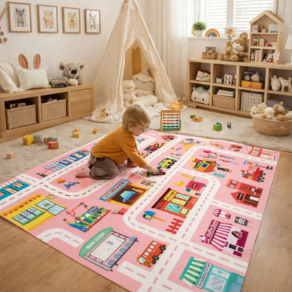 Play Mat Flannel Rug with City Road Print for Kids Room | Solvera