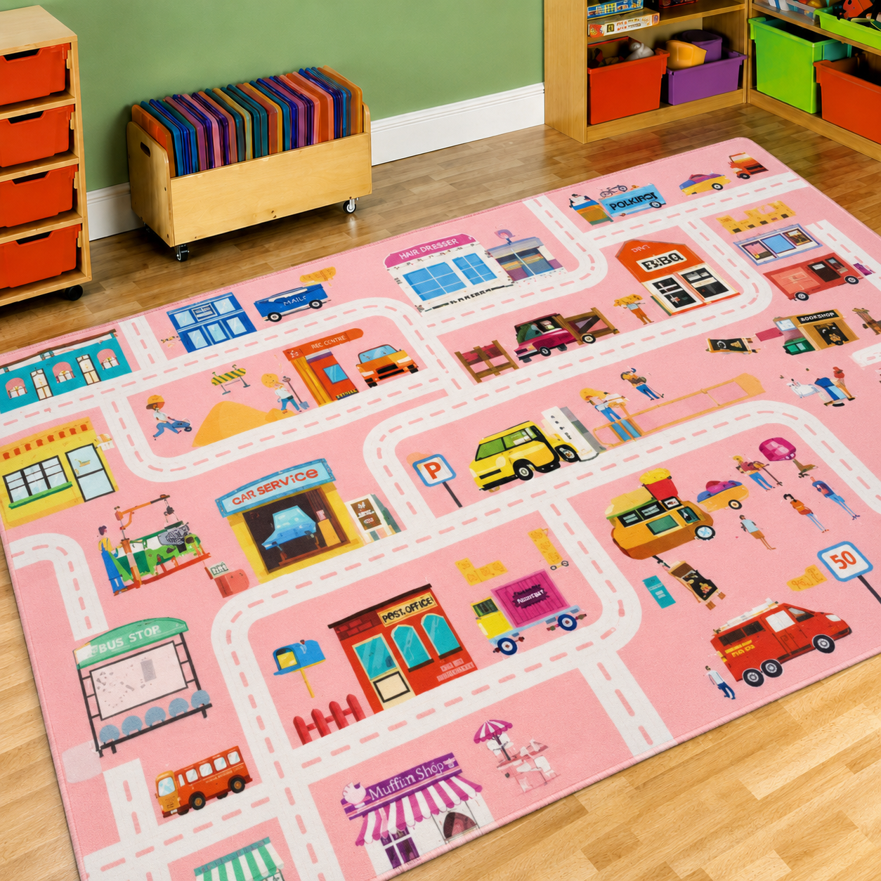 Play Mat Flannel Rug with City Road Print for Kids Room | Solvera