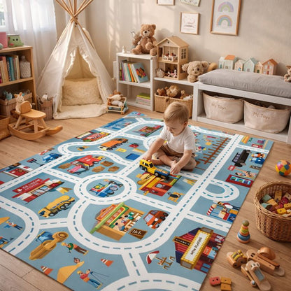 Traffic City Road Play Mat Rug for Kids Playroom Floor | Taveroa