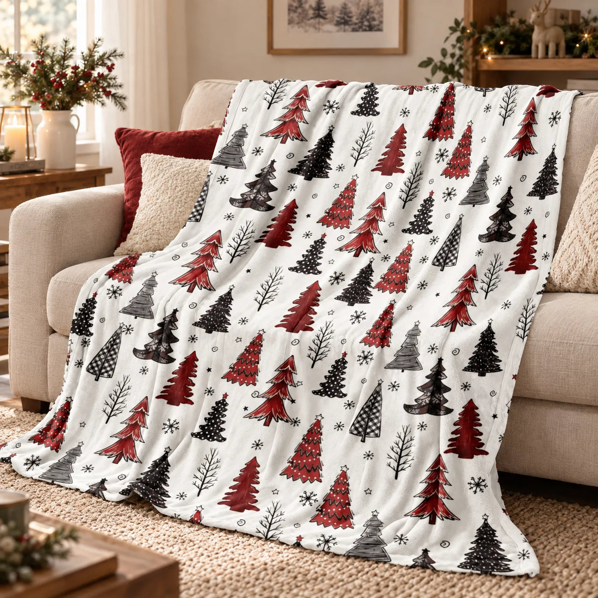 Plush Christmas Printed Fleece Throw Blanket