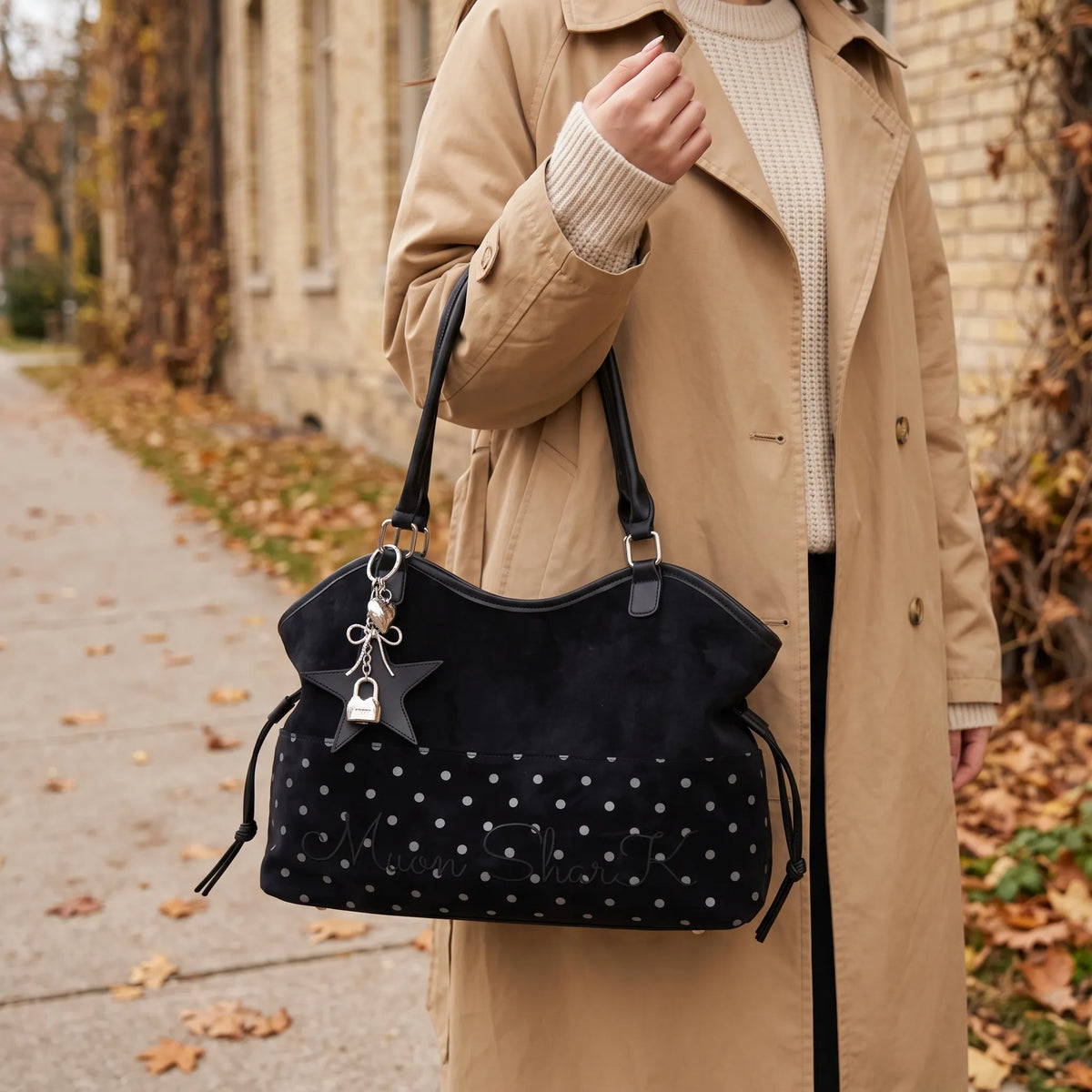 Polka Dot Drawstring Tote Bag