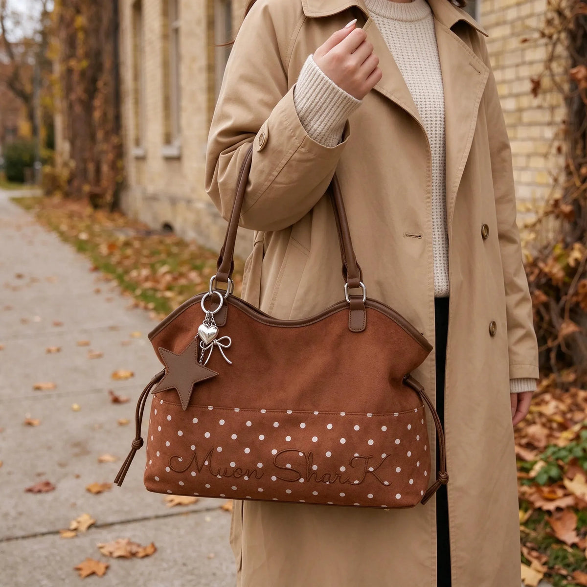 Polka Dot Drawstring Tote Bag