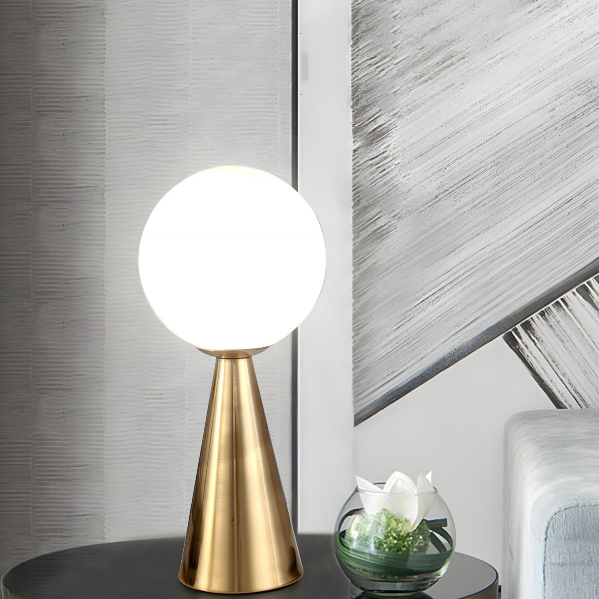 Postmodern Table Lamp with Glass Globe Shade | Krynexa