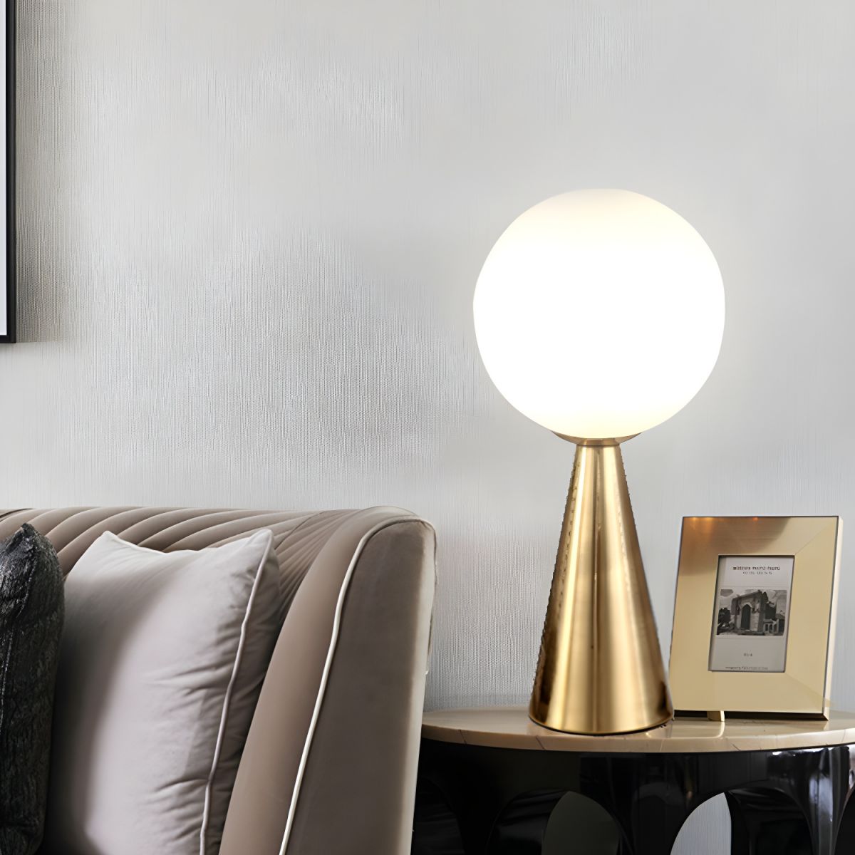 Postmodern Table Lamp with Glass Globe Shade | Krynexa