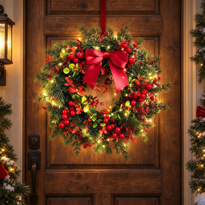 Pre-Lit Christmas Front Door Wreath