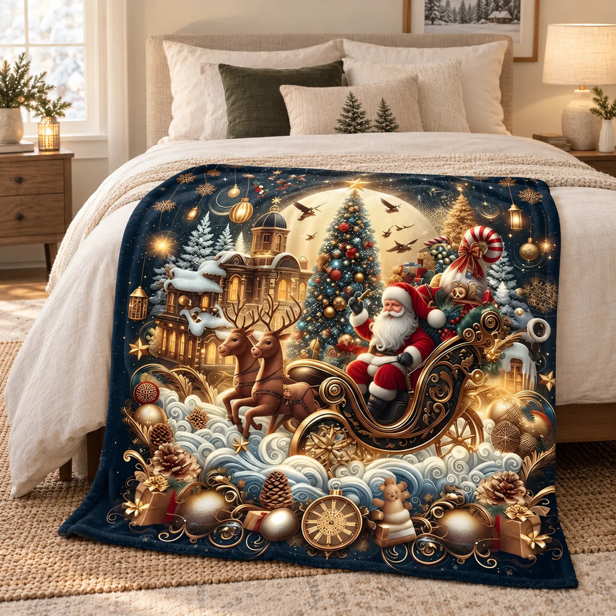 Printed Christmas Tree Throw Blanket