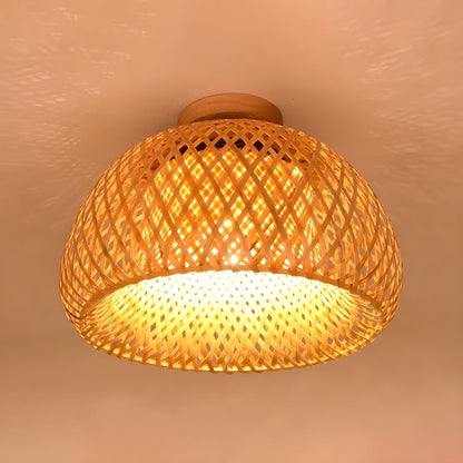 Rattan Semi Flush Ceiling Light Oriental Style Fixture | Lomirae
