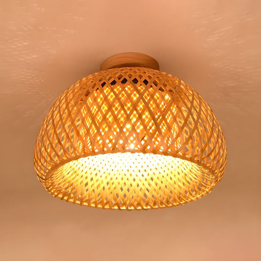 Rattan Semi Flush Ceiling Light Oriental Style Fixture | Lomirae