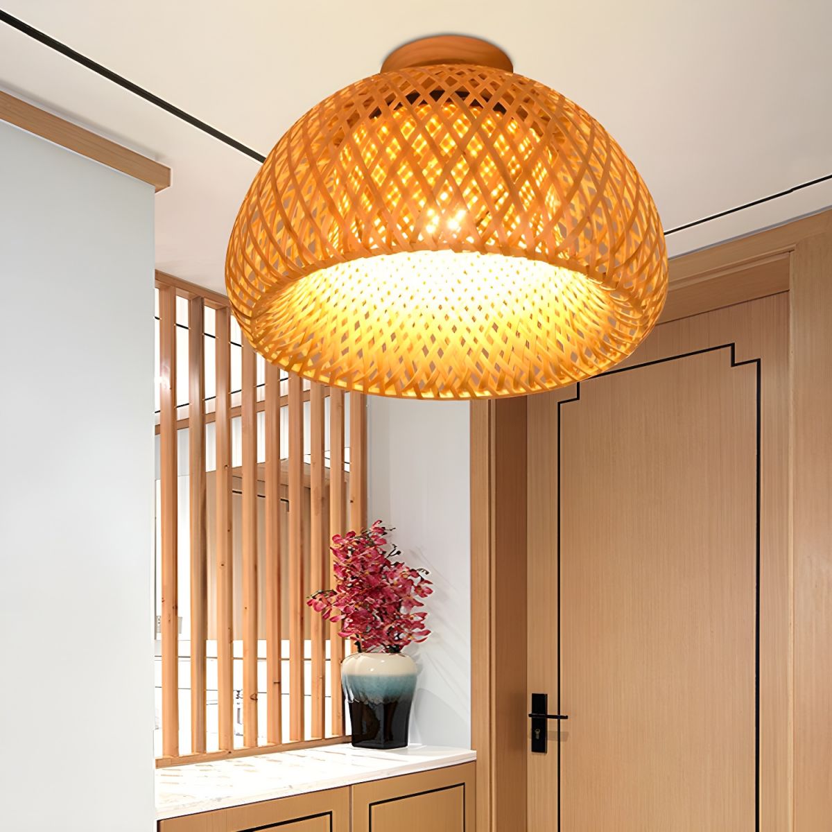 Rattan Semi Flush Ceiling Light Oriental Style Fixture | Lomirae