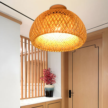 Rattan Semi Flush Ceiling Light Oriental Style Fixture | Lomirae