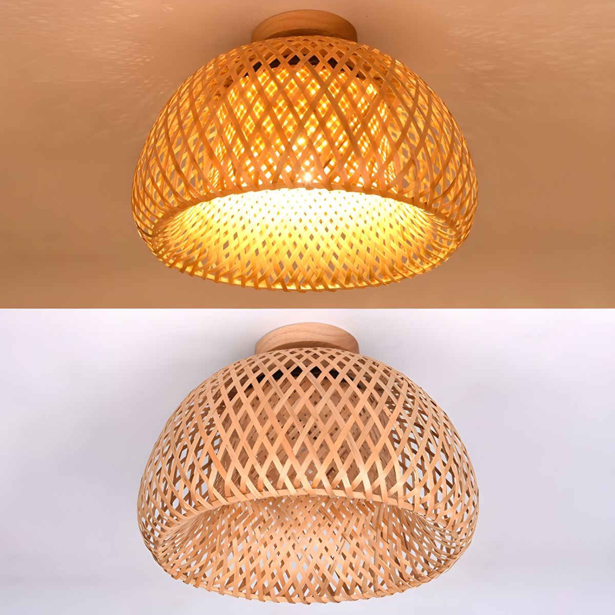 Rattan Semi Flush Ceiling Light Oriental Style Fixture | Lomirae