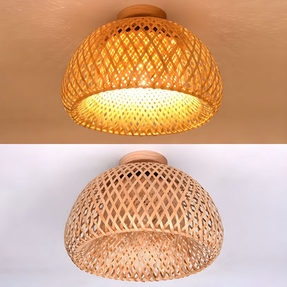 Rattan Semi Flush Ceiling Light Oriental Style Fixture | Lomirae