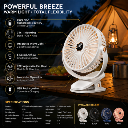 Rechargeable Camping Fan With Light | CampBreeze