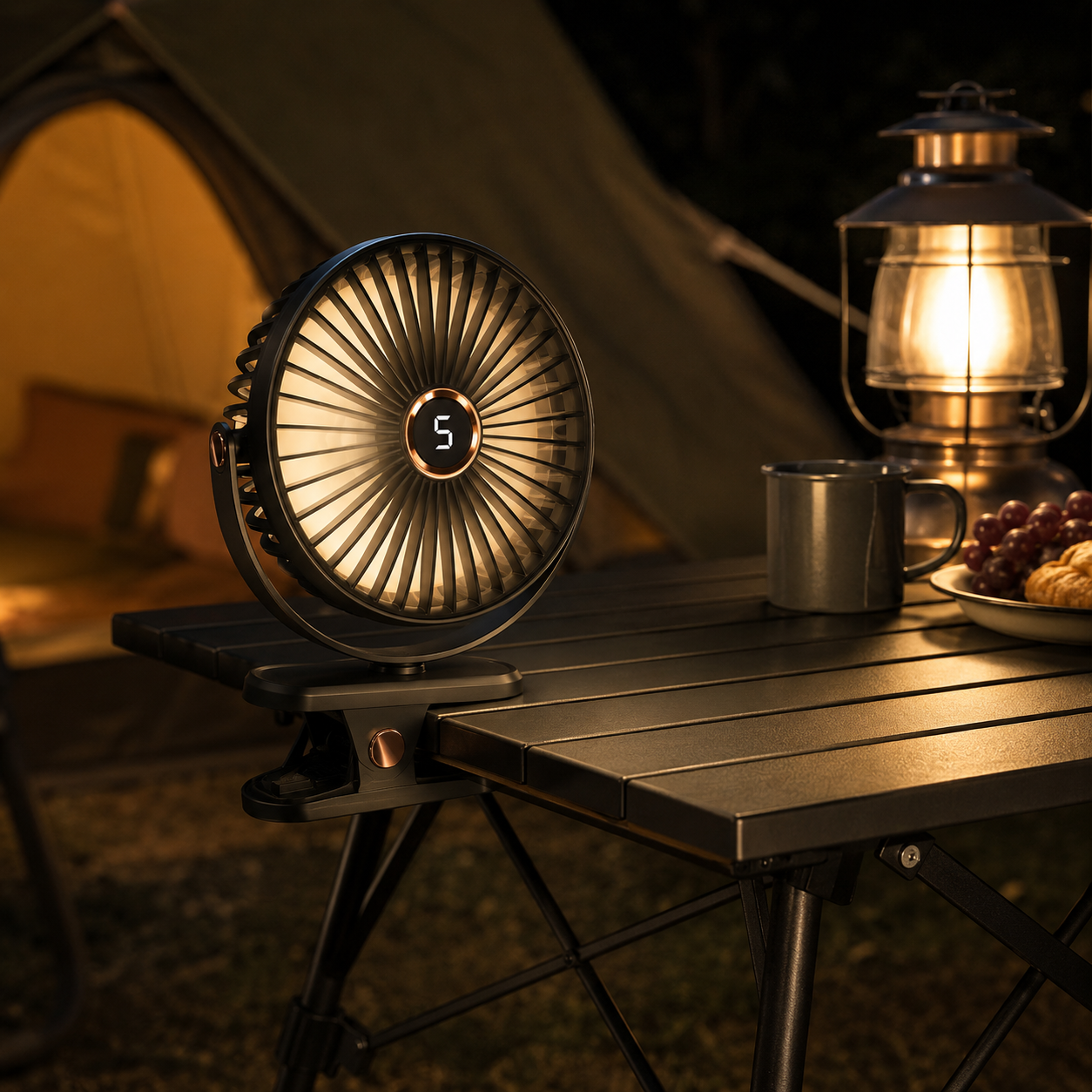 Rechargeable Camping Fan With Light | CampBreeze