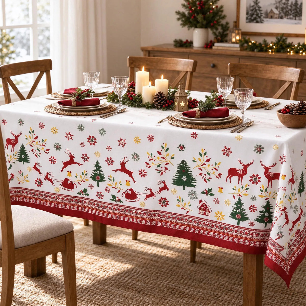 Rectangular Holiday Print Dining Tablecloth