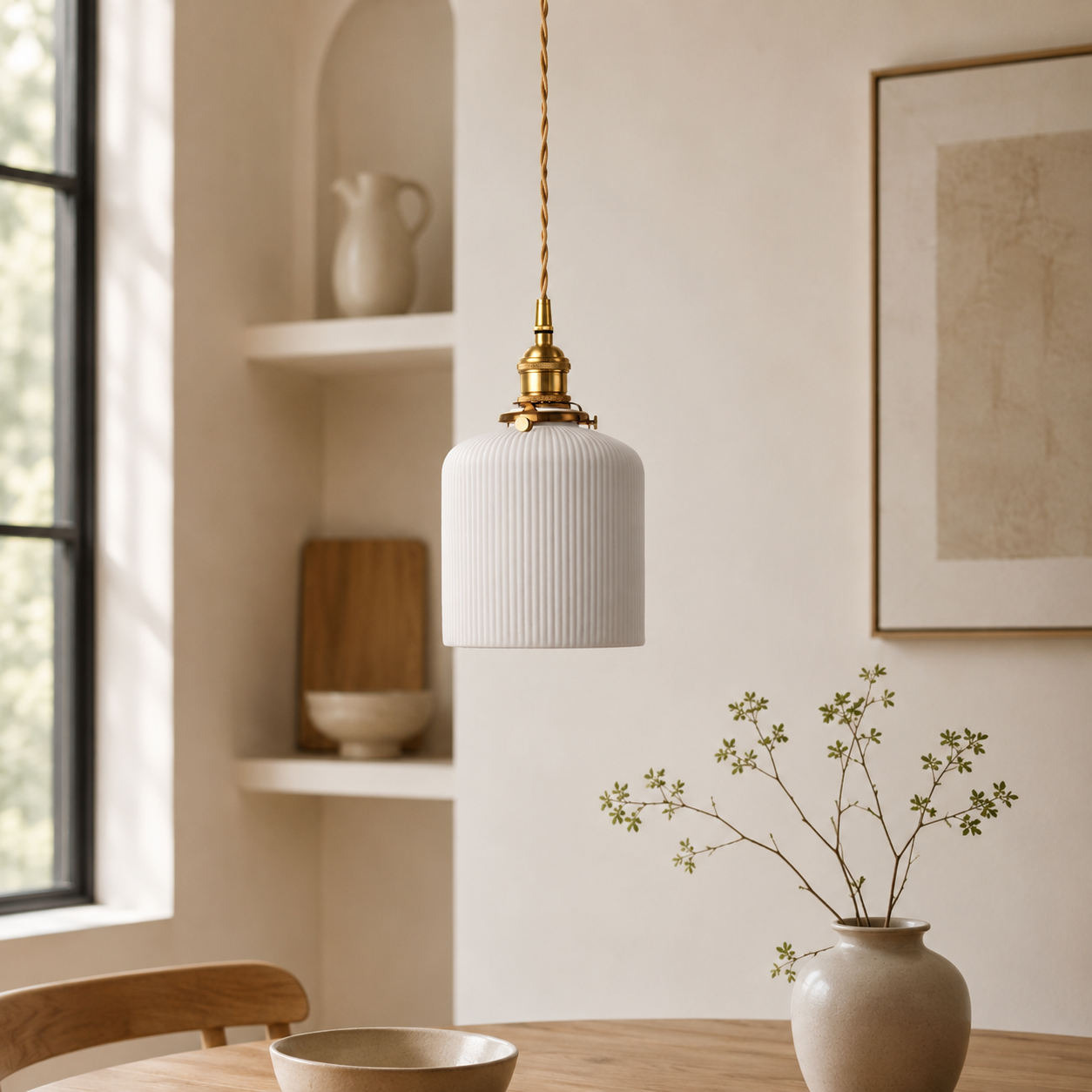 Retro Japanese Scandinavian Ceramic Pendant Light White | Vexorin