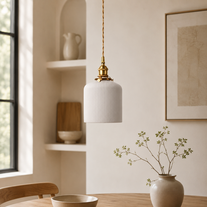 Retro Japanese Scandinavian Ceramic Pendant Light White | Vexorin