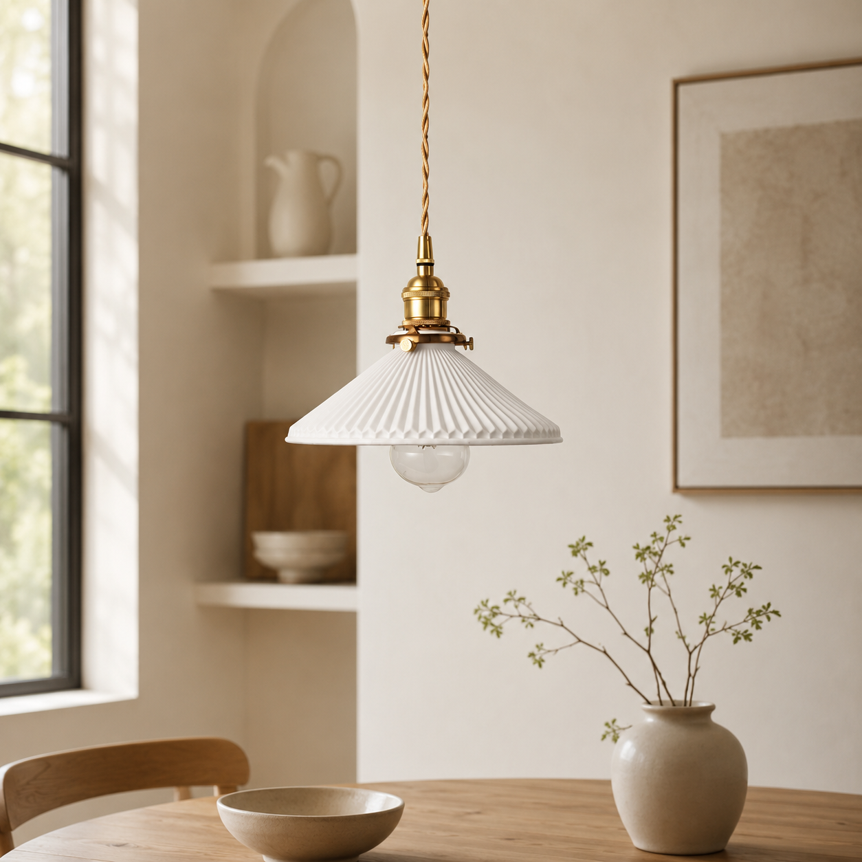 Retro Japanese Scandinavian Ceramic Pendant Light White | Vexorin