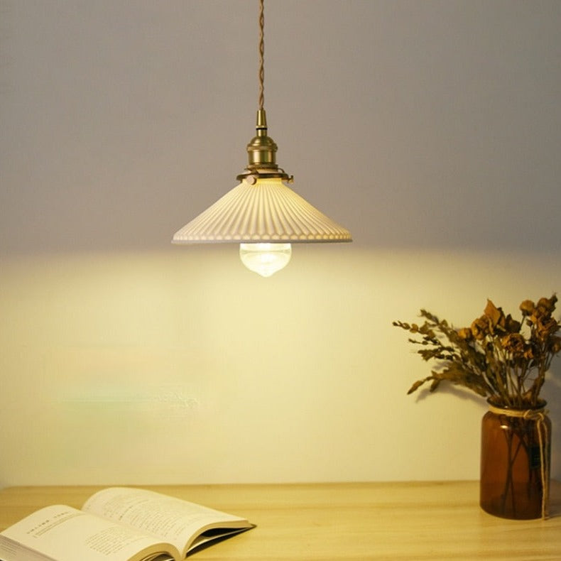 Retro Japanese Scandinavian Ceramic Pendant Light White | Vexorin