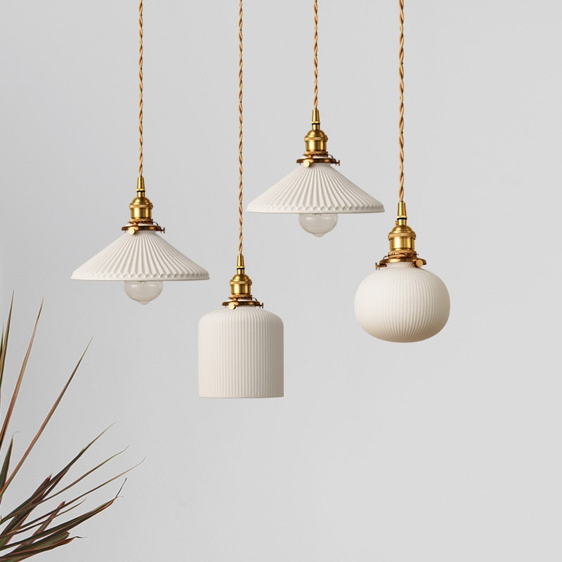 Retro Japanese Scandinavian Ceramic Pendant Light White | Vexorin