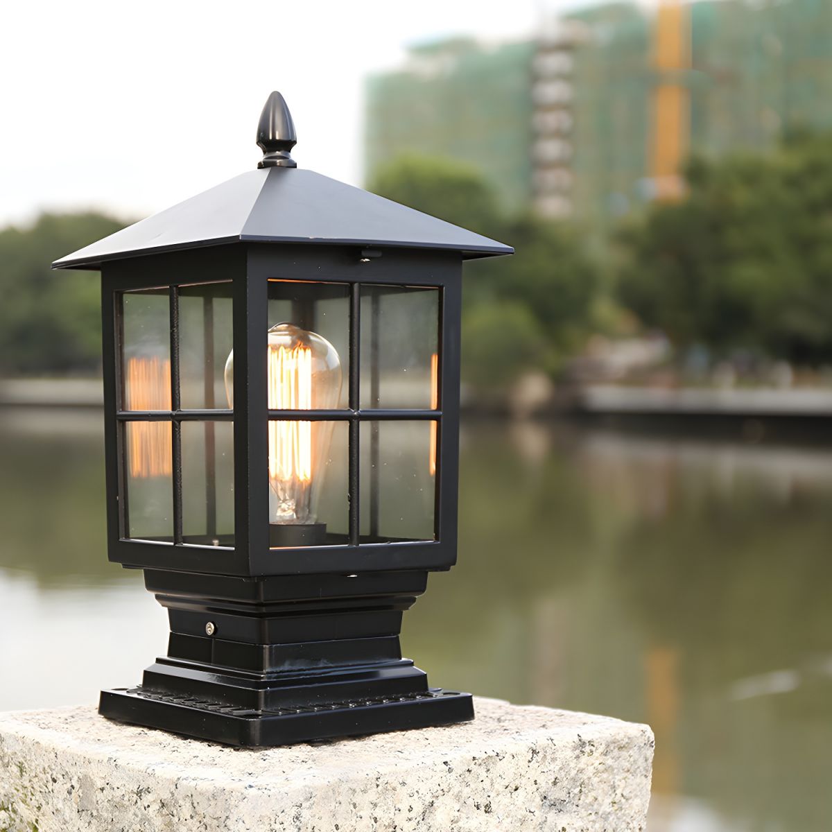 Retro Metal Garden Lantern Post Outdoor Light | Lanvero