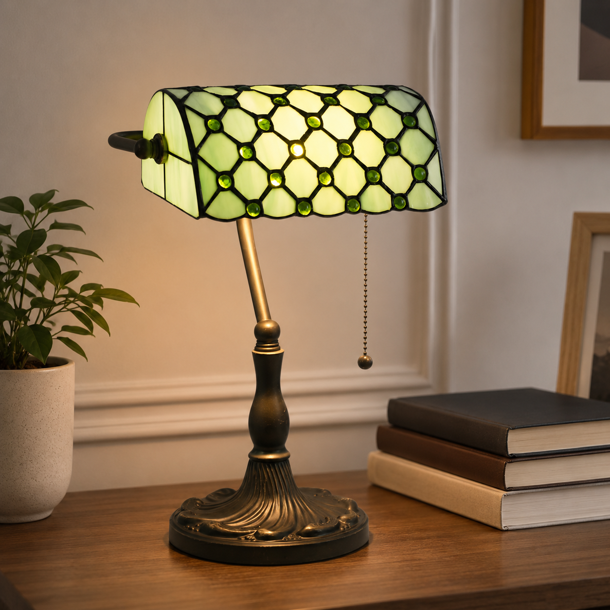 Retro Tiffany Table Lamp with Gridded Glass Shade | Tynvora