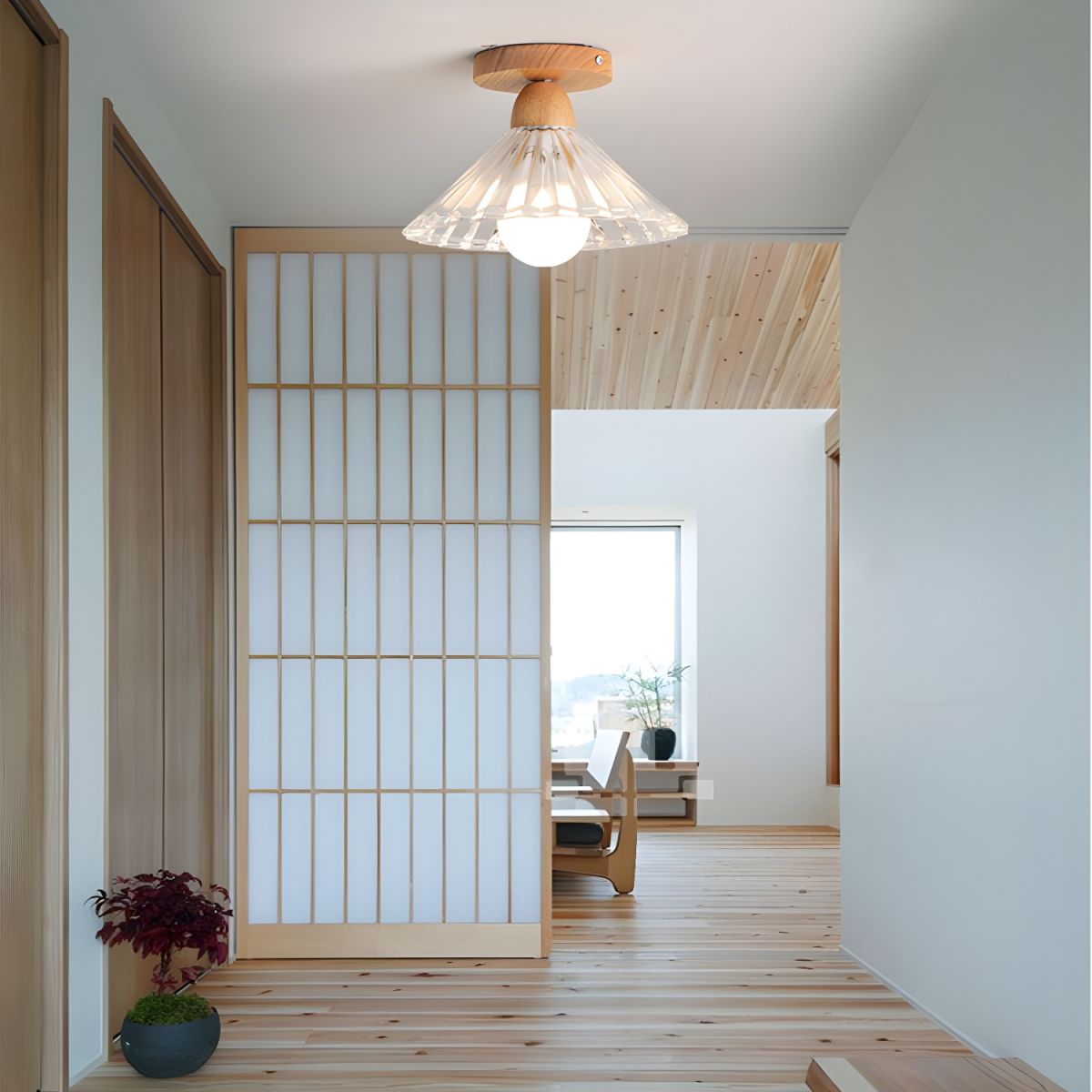 Ribbed Glass Nordic Cone Semi Flush Ceiling Light | Iveron