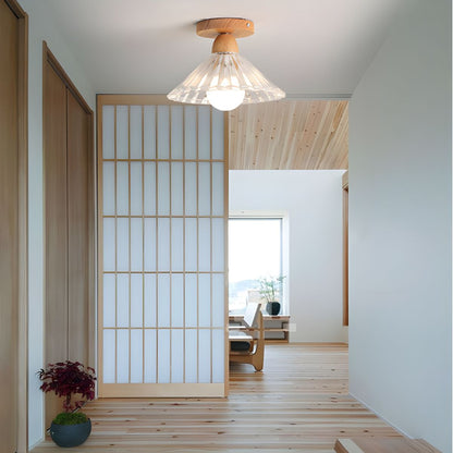 Ribbed Glass Nordic Cone Semi Flush Ceiling Light | Iveron
